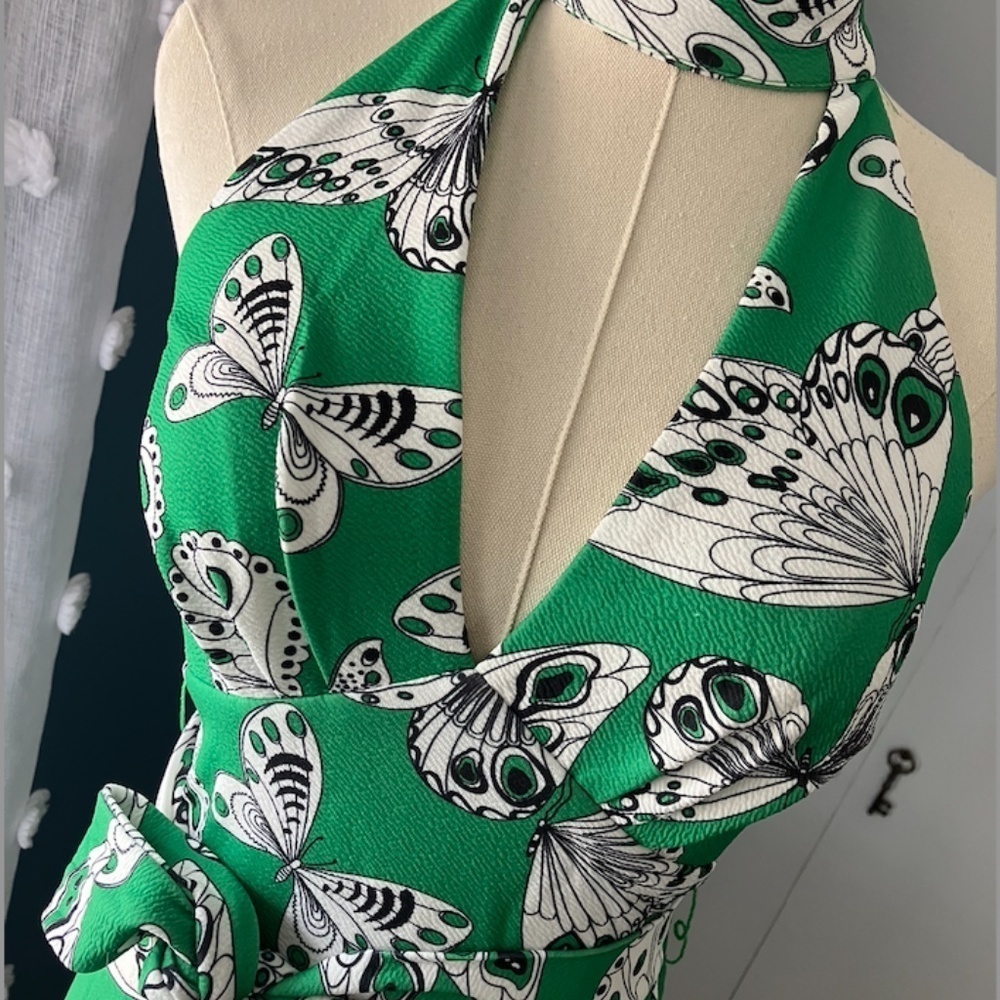 Green Butterfly Print Halter Jumpsuit